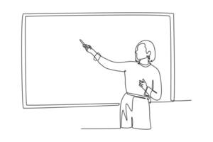 Lecturers teaching in class concept. Single line draw design graphic illustration. vector