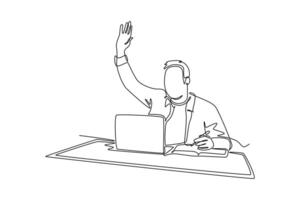 Lecturers teaching in class concept. Single line draw design graphic illustration. vector