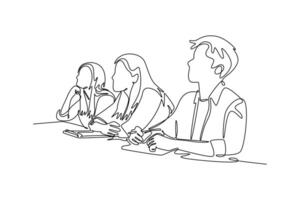 Lecturers teaching in class concept. Single line draw design graphic illustration. vector