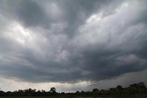 Black clouds in the sky in the rainy season are the formations of a rain storm in the evening. The background of the sky full of black dark rain clouds photo