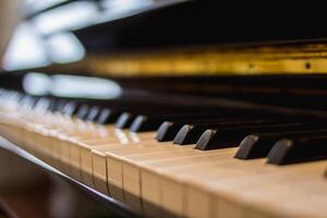 Beautiful piano background are set by the window in the morning waiting for the pianist to come to practice in the morning to reduce the mistake of having to perform the piano performance at a concert photo