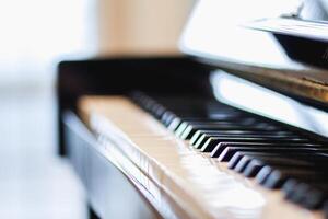 Beautiful piano background are set by the window in the morning waiting for the pianist to come to practice in the morning to reduce the mistake of having to perform the piano performance at a concert photo