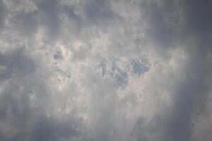 Black clouds in the sky in the rainy season are the formations of a rain storm in the evening. The background of the sky full of black dark rain clouds photo