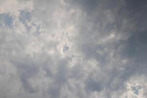 Black clouds in the sky in the rainy season are the formations of a rain storm in the evening. The background of the sky full of black dark rain clouds photo