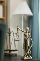 statue of god Themis Lady Justice is used as symbol of justice within law firm to demonstrate truthfulness of facts and power to judge without prejudice. Themis Lady Justice is of justice photo