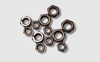 Macro image of metal nut isolated on white background. Steel nut isolated. Tools for work. photo