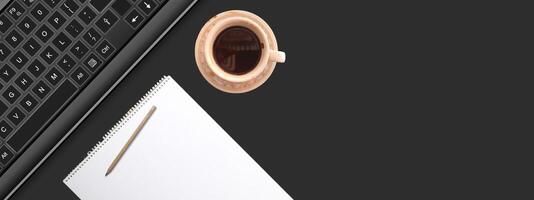 Computer frame, coffee and notebook with blank background as additional design elements. photo