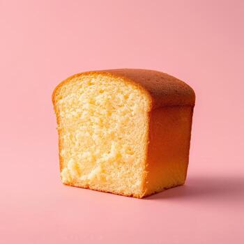 Scrumptious Slice of Soft and Fluffy Cake on Pink Background photo