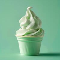 Scrumptious Mint Green Ice Cream in a Cup Against a Matching Background photo