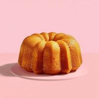 Scrumptious golden bundt cake on a pink surface photo