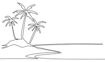 Tropical view one line continuous. Tropical landscape line art. Hand drawn art. vector