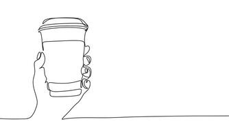 Coffee take away one line continuous. Coffee in hand line art. Hand drawn art. vector