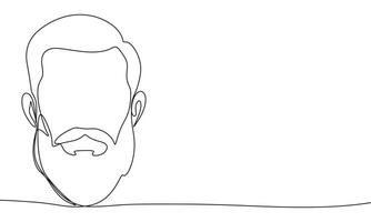 Face with beard one line continuous. Face with beard line art. Hand drawn art. vector