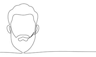 Face with beard one line continuous. Face with beard line art. Hand drawn art. vector