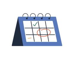 Calendar icon, calendar highlighted important days, deadlines, business appointments, circle marks to save dates, business planning calendar with meeting timetable isolated flat illustration. vector