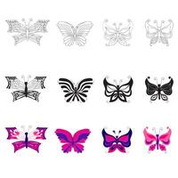 Set of butterflies in different flat, silhouette, doodle styles. illustration isolated on white background. vector