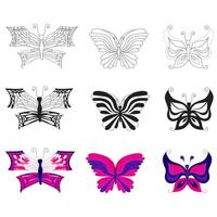 Set of butterflies in different flat, silhouette, doodle styles. illustration isolated on white background. vector