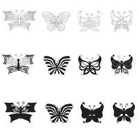 Simple butterflies. Small set in two styles, doodle and silhouette. illustration isolated on white background. vector