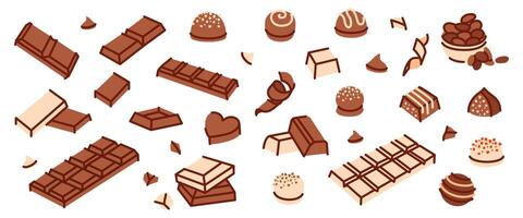 Set of various chocolates and different candies vector