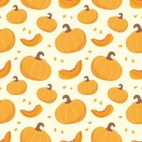 Autumn pumpkins seamless pattern on a light background vector