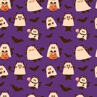 Halloween cats seamless pattern on dark background vector