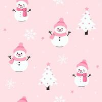 Seamless pattern with cute snowmen on a pink background. graphics vector