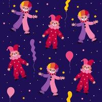 Seamless pattern with cute clowns and balloons. graphics. vector