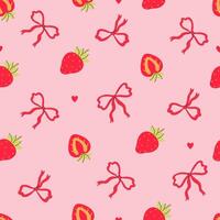 Seamless pattern with strawberries and bows. graphics vector