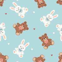 Cute seamless pattern with toy bunnies and bears. graphics vector
