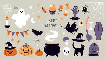 A set of scary items for celebrating Halloween. graphics. vector