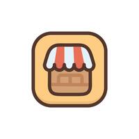 Store icon flat illustration. Shop building facade isolated on white background. Small kiosk, stall. Simple market sign in modern design style for web site or mobile app vector