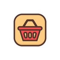 Plastic grocery cart with handle flat illustration. Icon red supermarket basket. Empty shopping basket isolated on white background. Simple sign for web site or mobile app vector