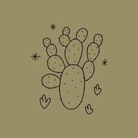 Wild west line art card with desert cactus. Hand drawn illustration in sketch style. vector