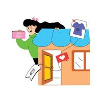 Girl with shop, a conceptual illustration of shop open vector