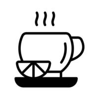 Lemon tea icon, depicting a cup of tea with a lemon slice, symbolizing refreshment and health. vector