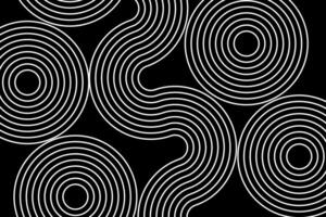 Abstract white lines circles on black background, linear swirls path banner template vector