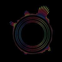 Music equalizer and sound wave. of radial curves spectrum of radio wave oscillations. Multicolored neon sound wave of audio circles vector