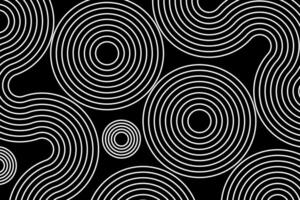 Abstract white lines circles on black background, linear swirls path banner template vector