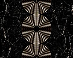 Golden linear circles of a rainbow arch on a black marble background. Aesthetic boho style. Modern wall art template vector