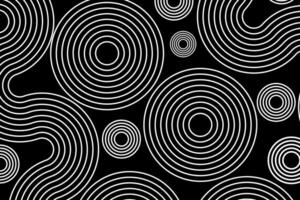 Abstract white lines circles on black background, linear swirls path banner template vector