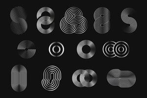 Infinity circles linear metal loops set on black background. Silver limitless rings. geometric elements for logo design vector