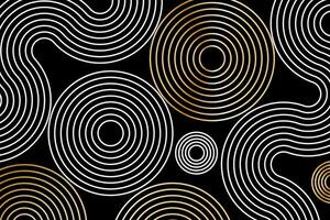 Abstract white lines circles on black background, linear swirls path banner template vector