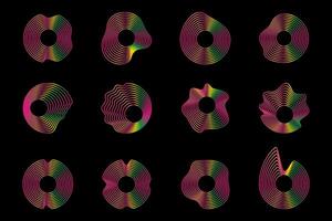 Abstract wavy shape sound equalizer speaker on black background. Linear fluid design vector