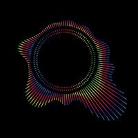 Music equalizer and sound wave. of radial curves spectrum of radio wave oscillations. Multicolored neon sound wave of audio circles vector