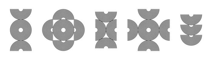 Arch rainbow line boho design elements in Bauhaus style. linear shapes of aesthetics on white vector