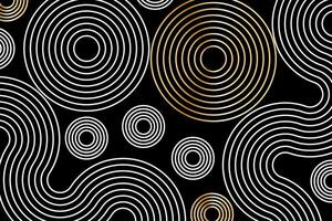 Abstract white lines circles on black background, linear swirls path banner template vector