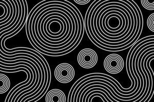 Abstract white lines circles on black background, linear swirls path banner template vector