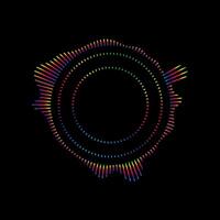 Music equalizer and sound wave. of radial curves spectrum of radio wave oscillations. Multicolored neon sound wave of audio circles vector