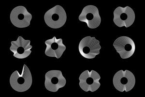 Abstract wavy shape sound equalizer speaker on black background. Linear fluid design vector
