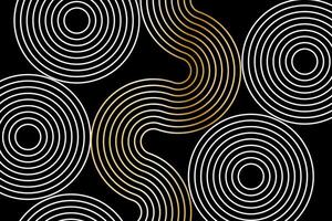 Abstract white lines circles on black background, linear swirls path banner template vector
